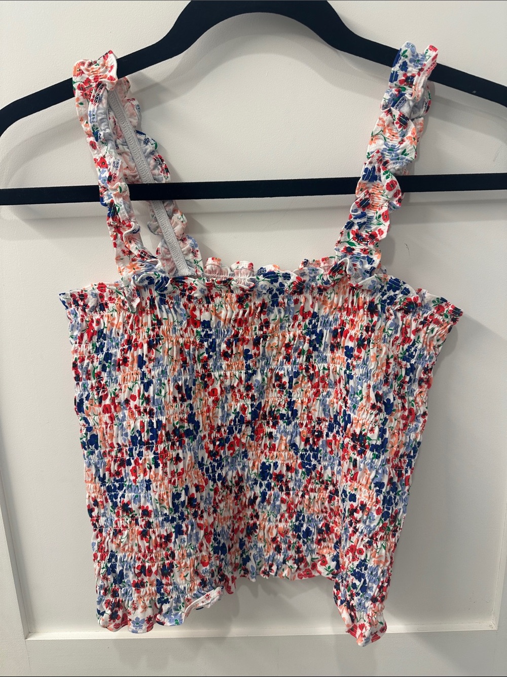 Old Navy Smocked Floral Ruffle-Strap Camisole - Red, Blue, White